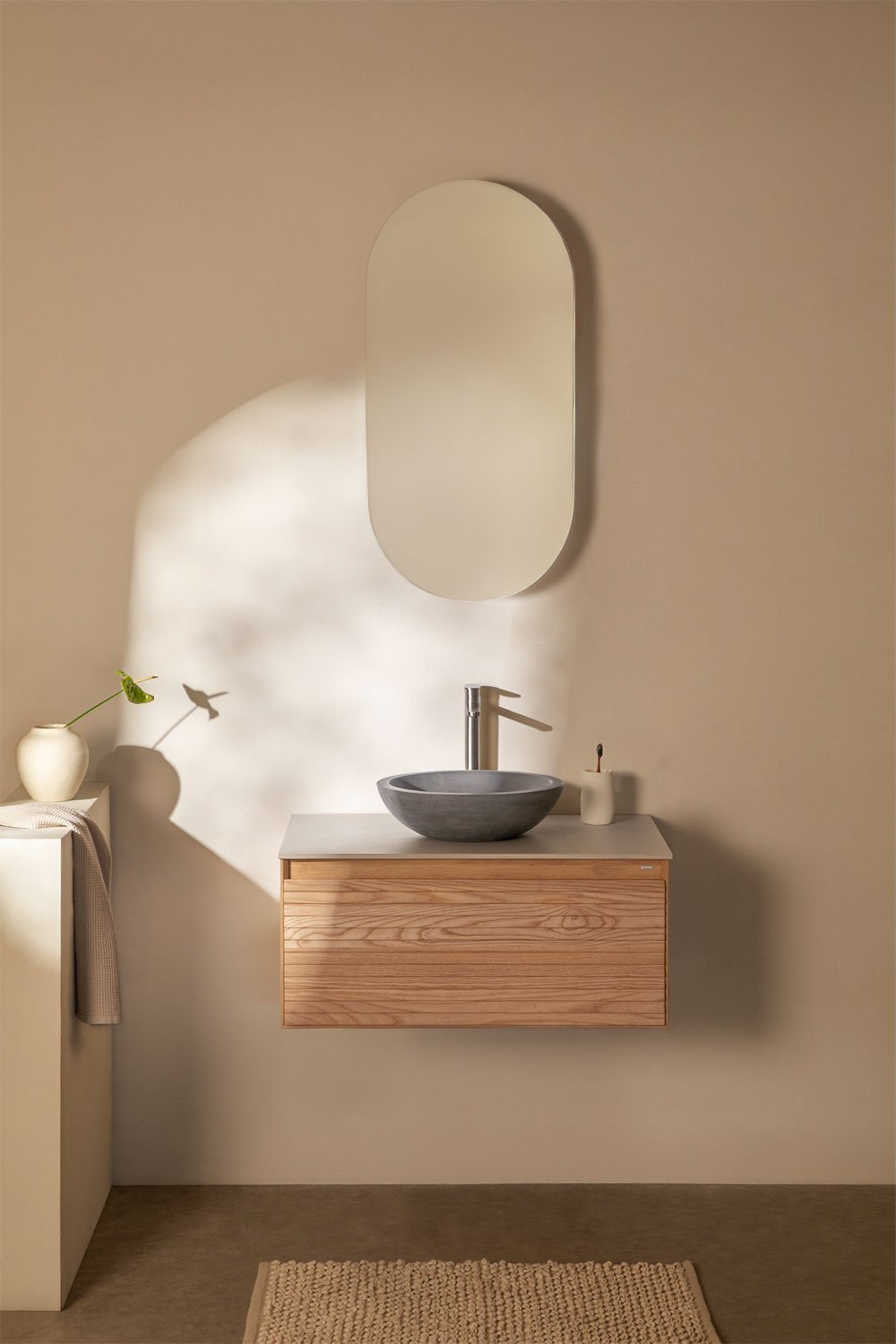 Tedrik ash wood bathroom furniture set, gallery image 1