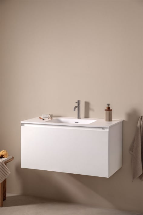 Macrae wooden bathroom furniture set with integrated sink - White