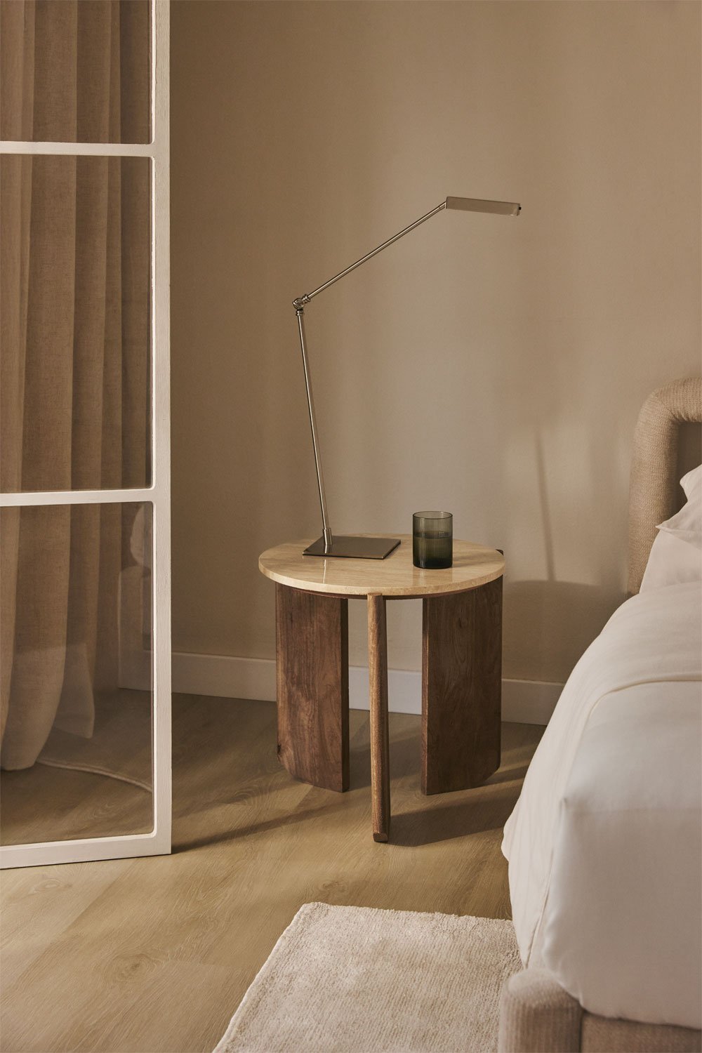 Lavinia round bedside table, Ø50 cm, made of natural stone and mango wood, gallery image 1