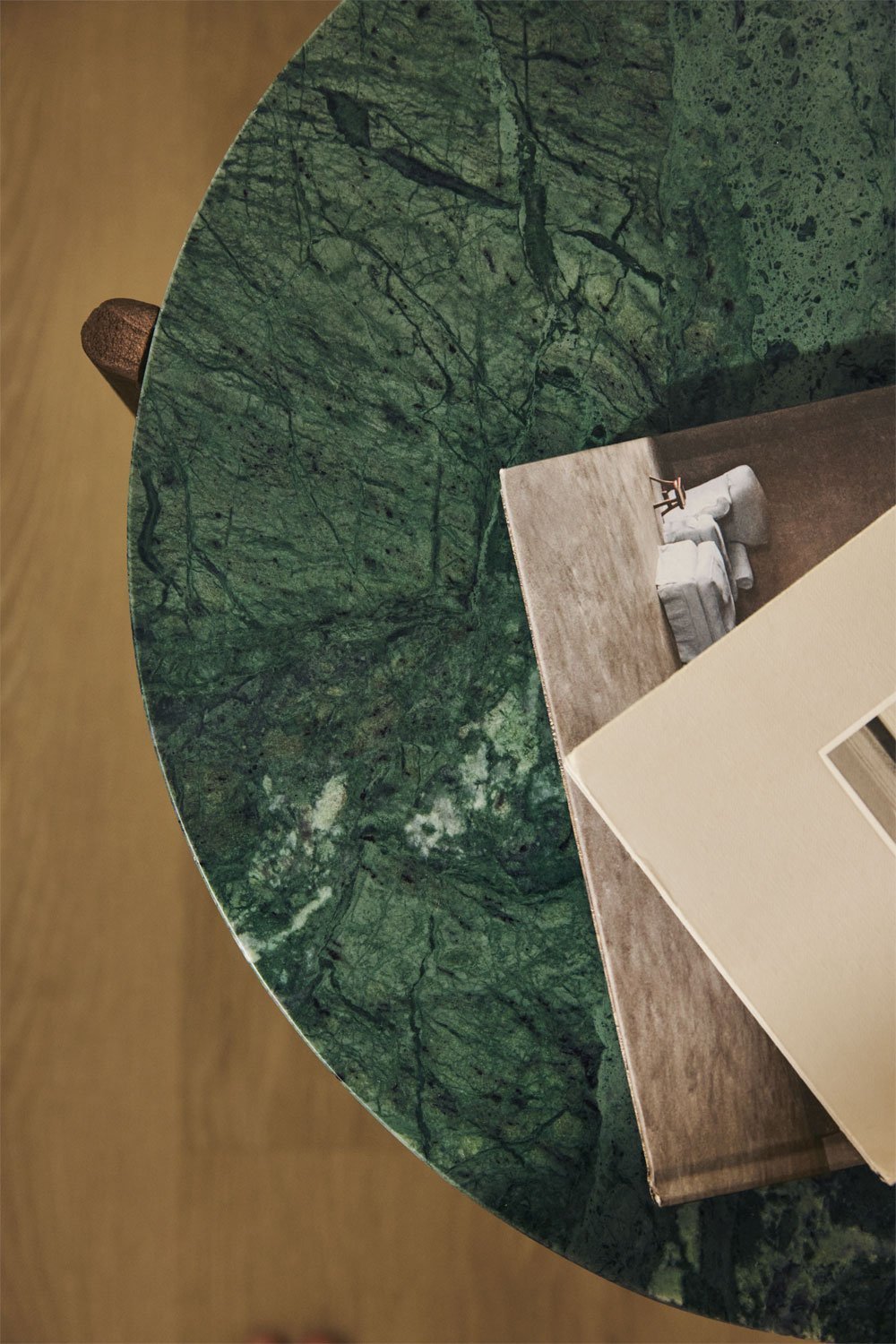 Lavinia round bedside table, Ø50 cm, made of natural stone and mango wood, gallery image 2