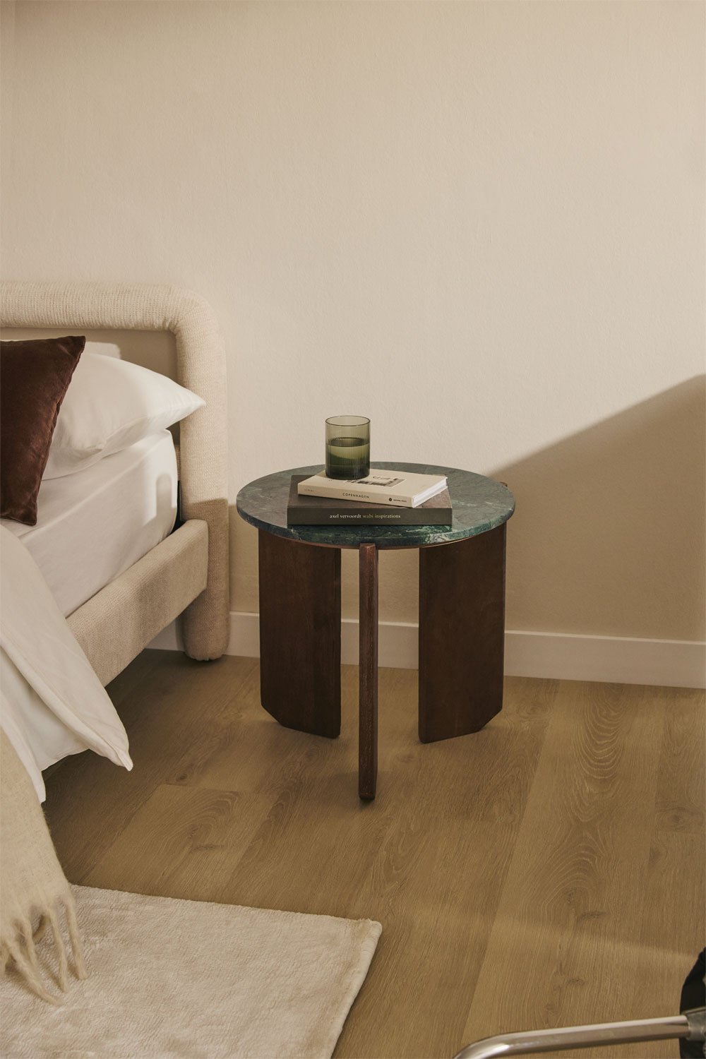 Lavinia round bedside table, Ø50 cm, made of natural stone and mango wood, gallery image 1