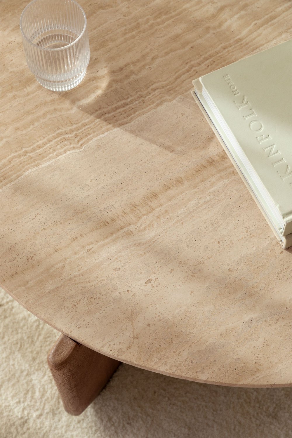 Round coffee table in natural stone and mango wood Lavinia, gallery image 2