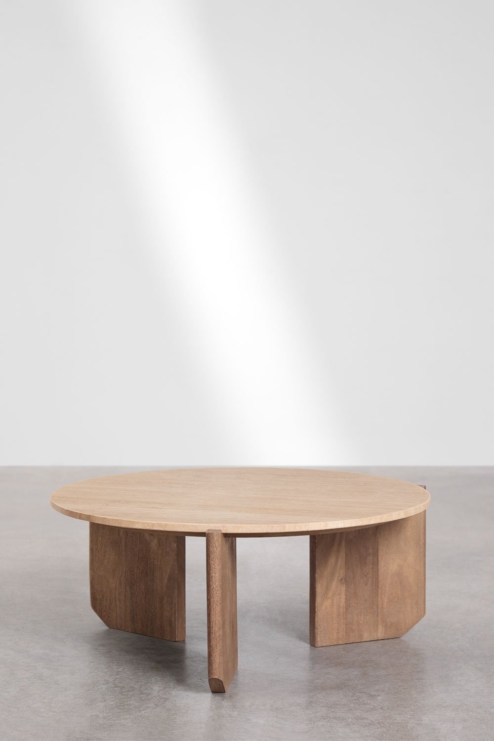 Set of 2 round coffee tables in natural stone and mango wood Lavinia, gallery image 3