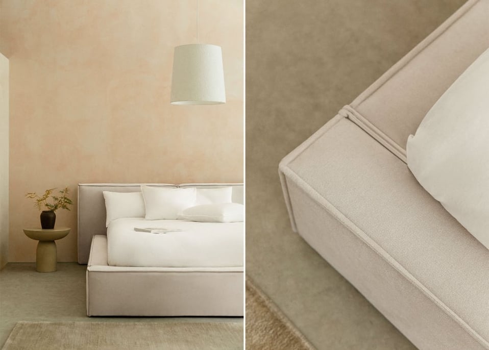 Storage Bed for Mattress 140x190 cm with Ottoman in off-white chenille Lunari