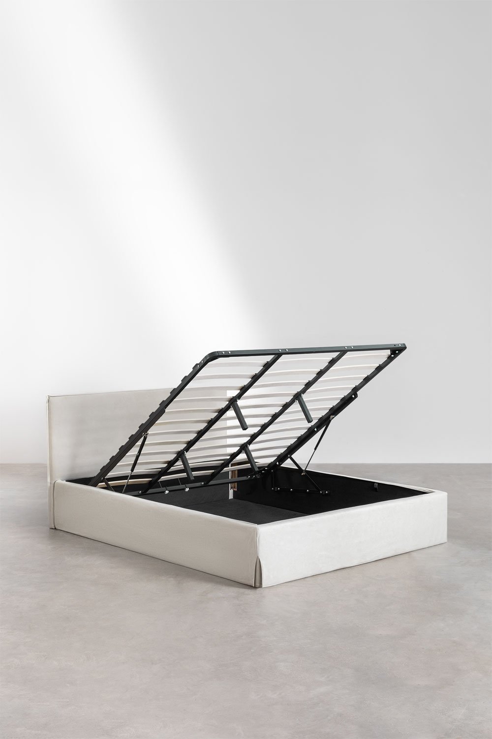 Upholstered bed with lift-up storage base Lorea, gallery image 4