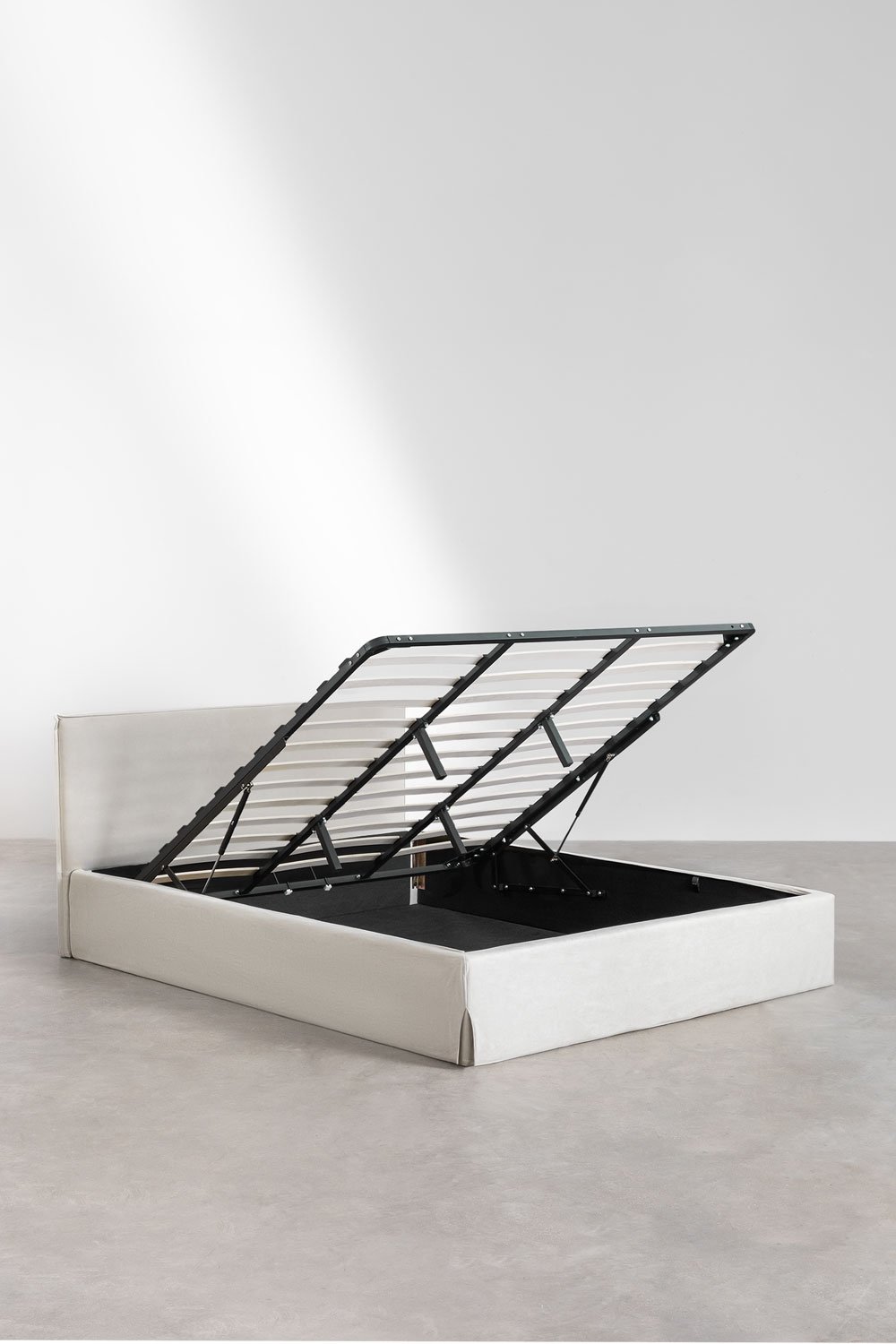 Upholstered bed with lift-up storage base Lorea, gallery image 4