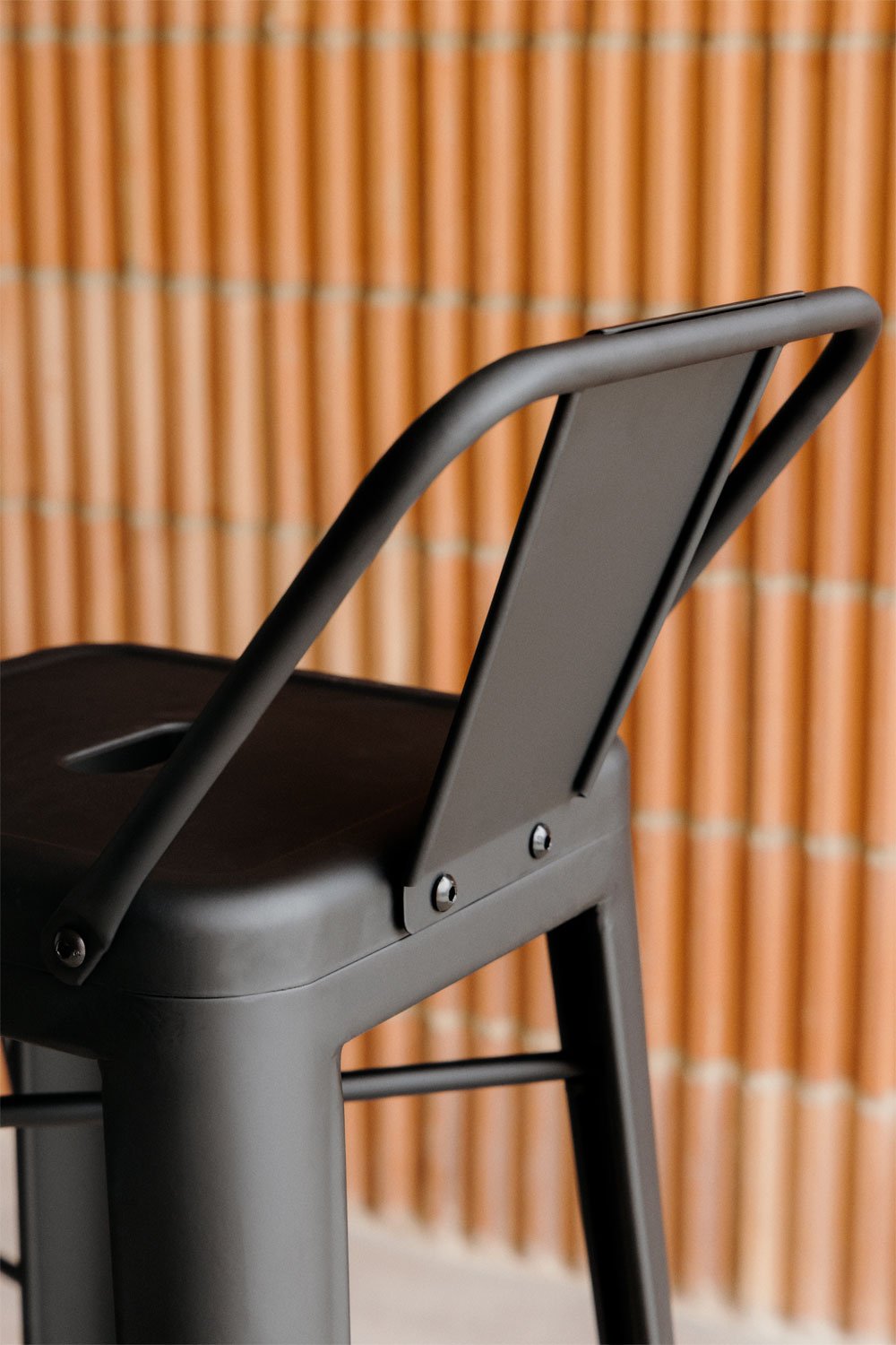 Lix high stool 75 cm with backrest in matte steel, gallery image 2