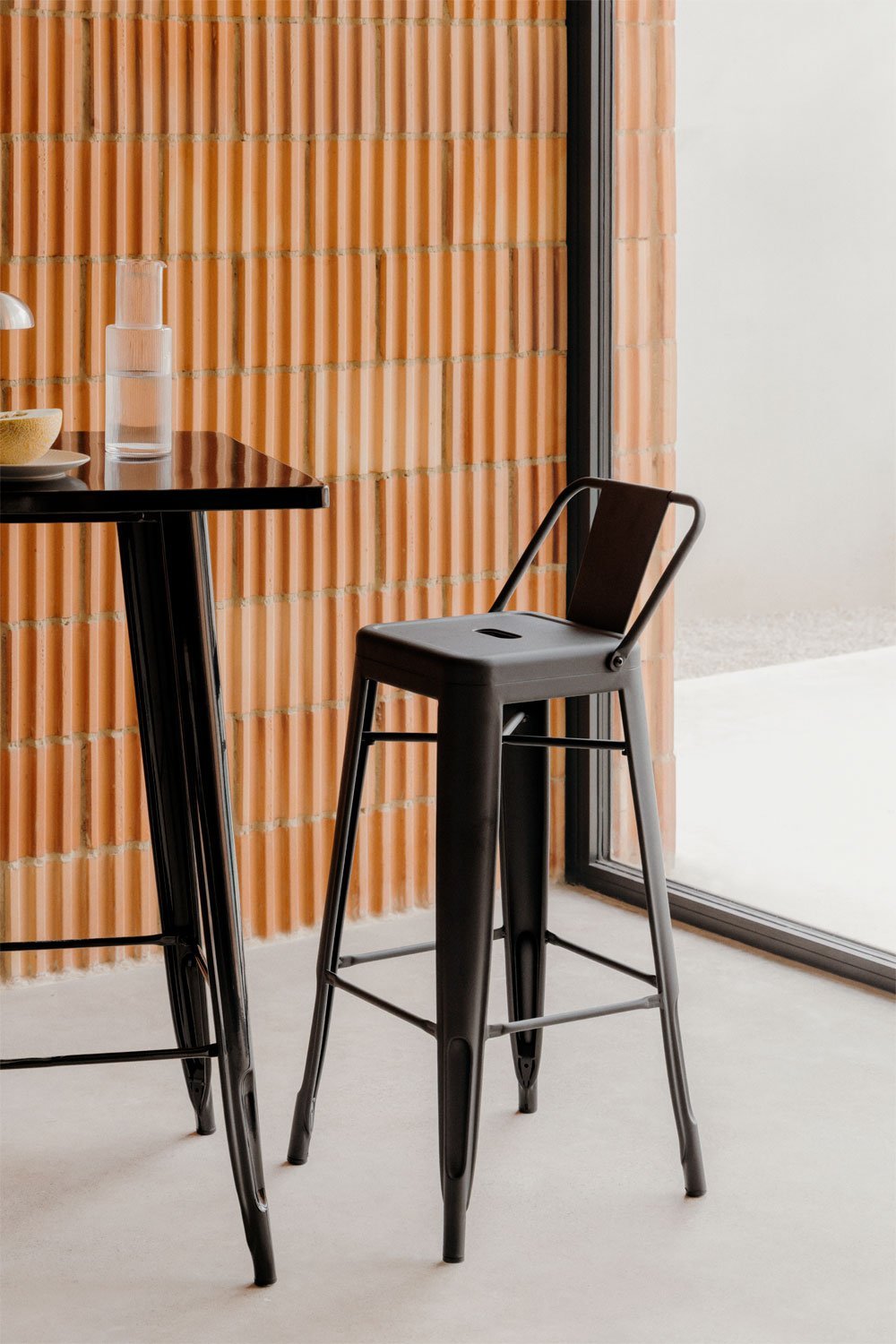 Lix high stool 75 cm with backrest in matte steel, gallery image 1