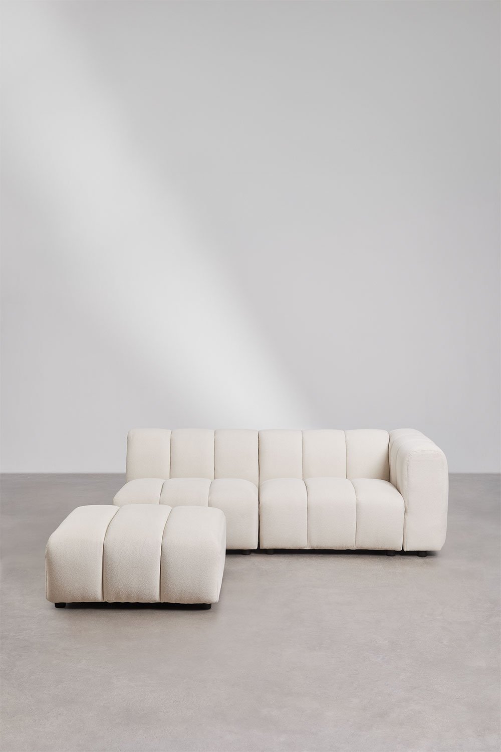 2-piece modular right corner sofa and pouf in Eliot bouclé fabric, gallery image 3