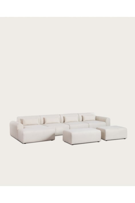 4-piece left chaise longue modular sofa with 2 ottomans in Borjan sherpa