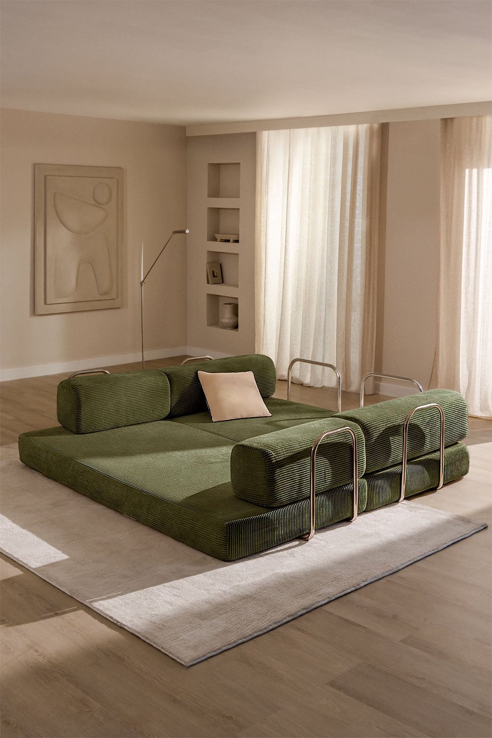 Igone vacuum-packed corduroy 2-seater sofa bed, gallery image 2