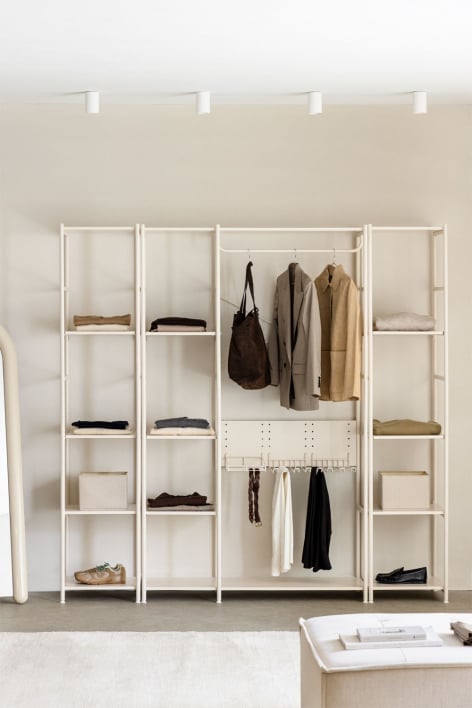 Elviah 3-piece open modular wardrobe with 2 iron shelves - Gardenia White