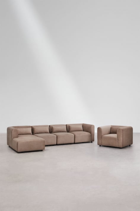 4-piece modular sofa with left chaise longue and Fogler armchair - Corduroy Camel Brown