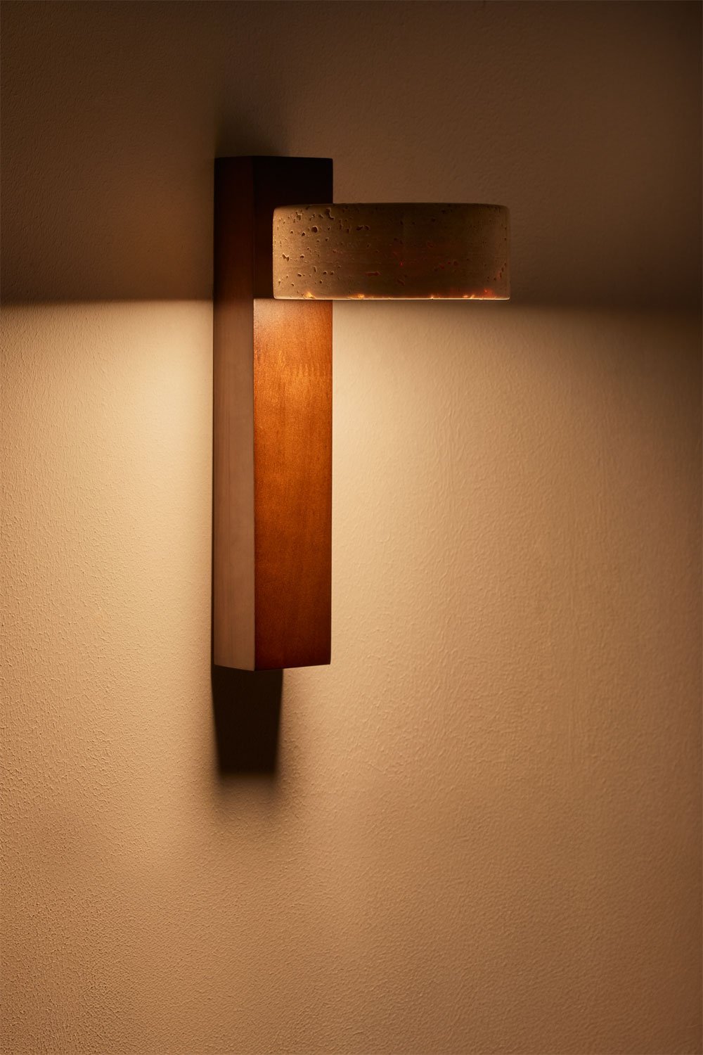 Davise LED wall light in wood and travertine, gallery image 2