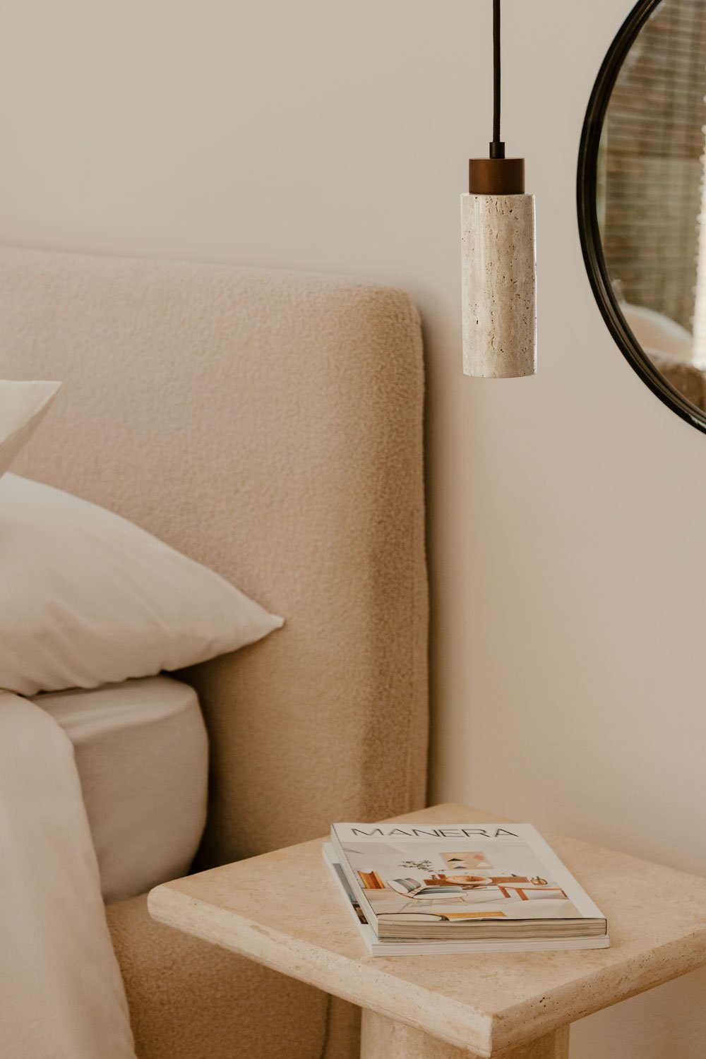 Davise Ø6.5 cm ceiling lamp in travertine and wood, gallery image 1