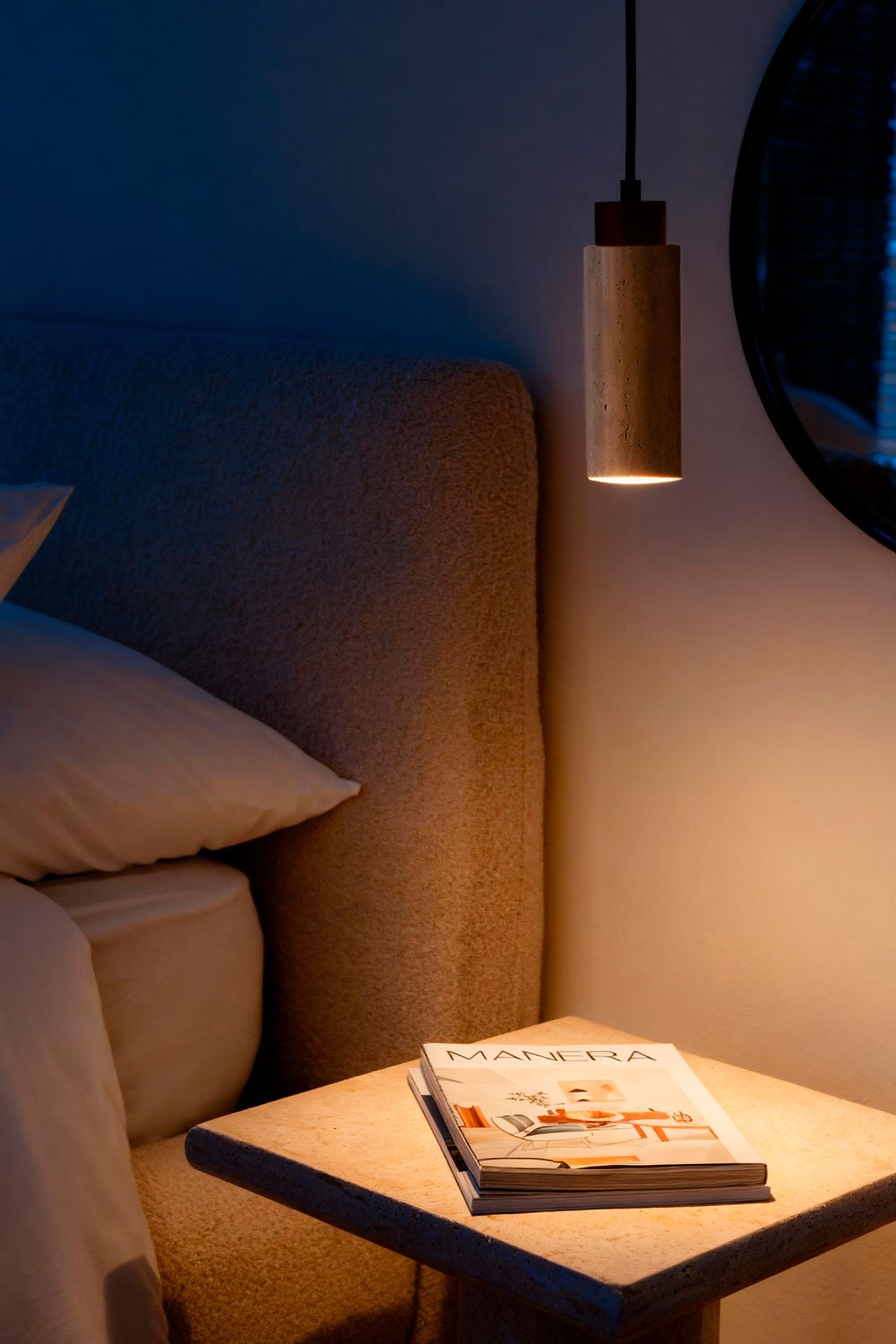 Davise Ø6.5 cm ceiling lamp in travertine and wood, gallery image 2