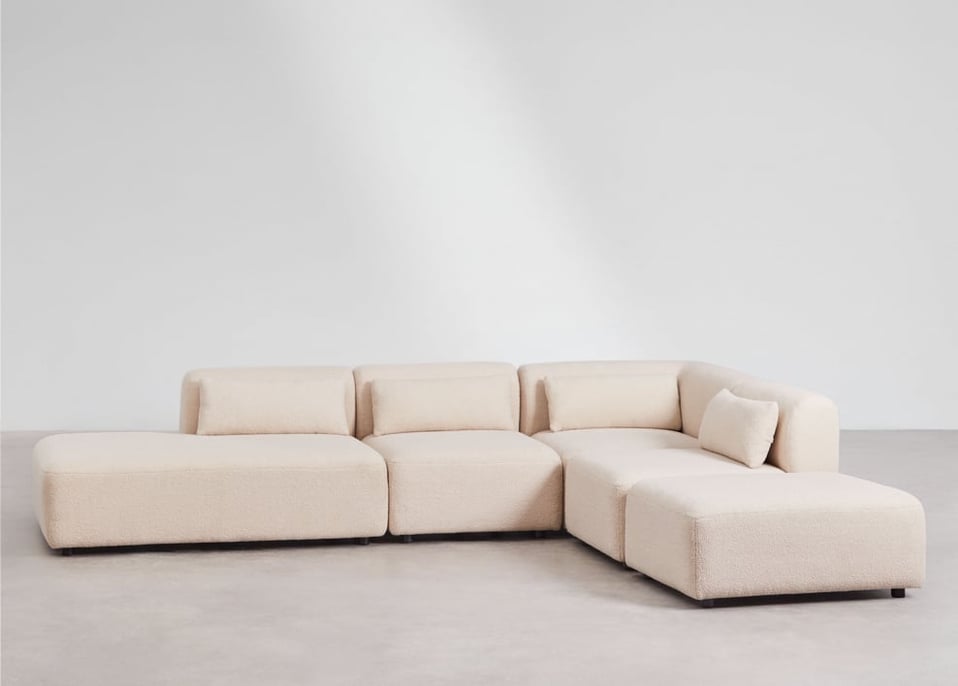 4-piece corner modular sofa with left chaise lounge and Fogler pouf
