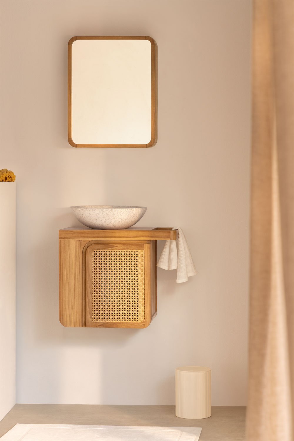 Suspended bathroom furniture set 60x40 cm in teak wood Georgy, gallery image 1