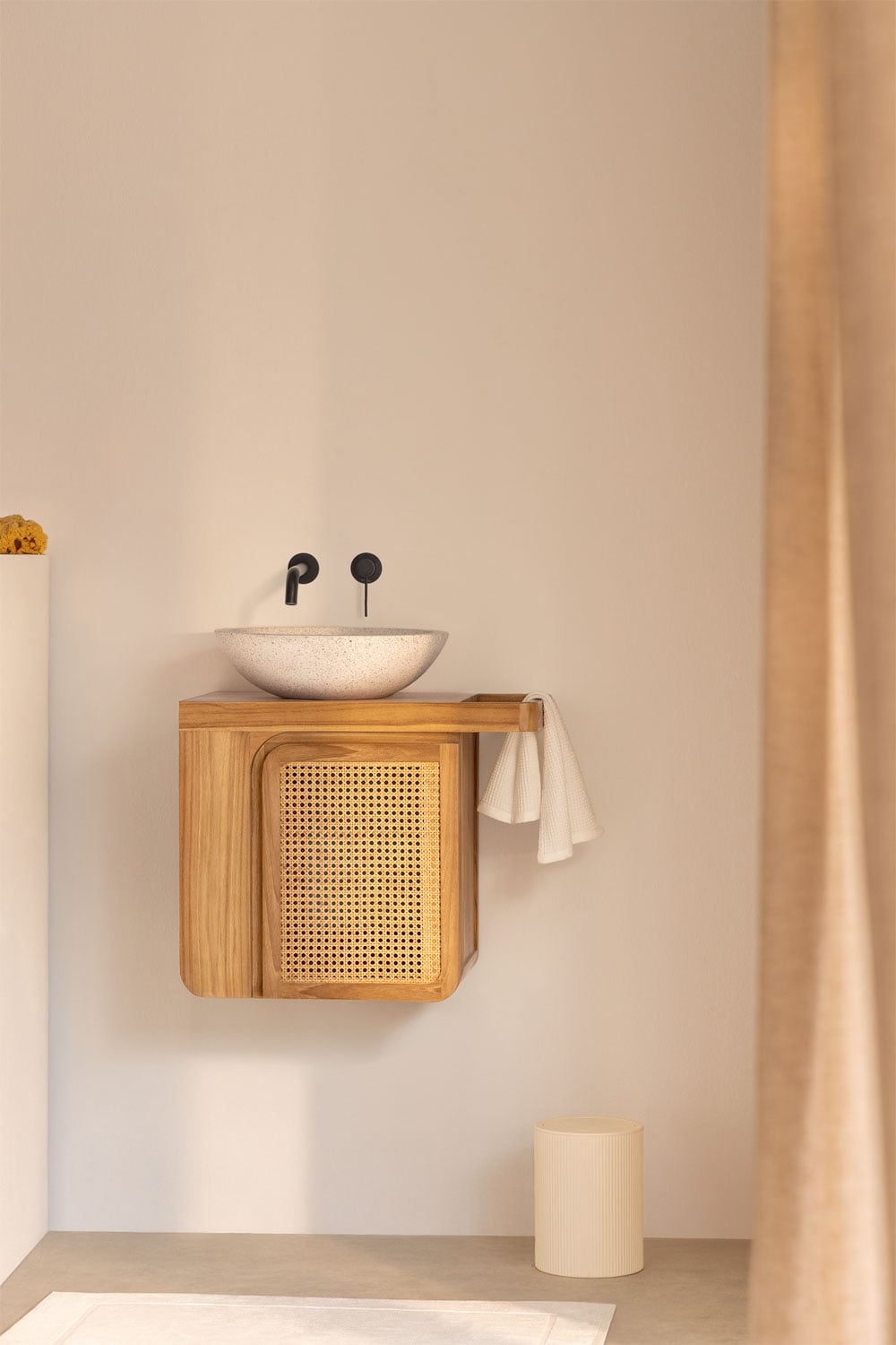 Georgy suspended teak wood bathroom furniture set, gallery image 1