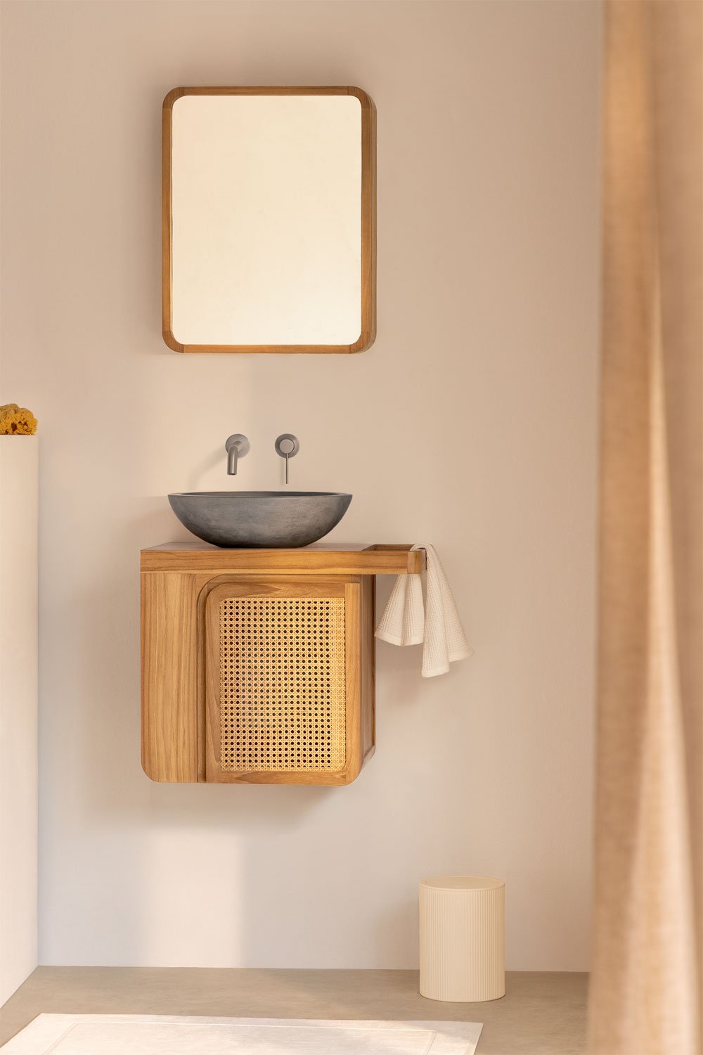 Suspended bathroom furniture set 60x40 cm in teak wood Georgy, gallery image 1