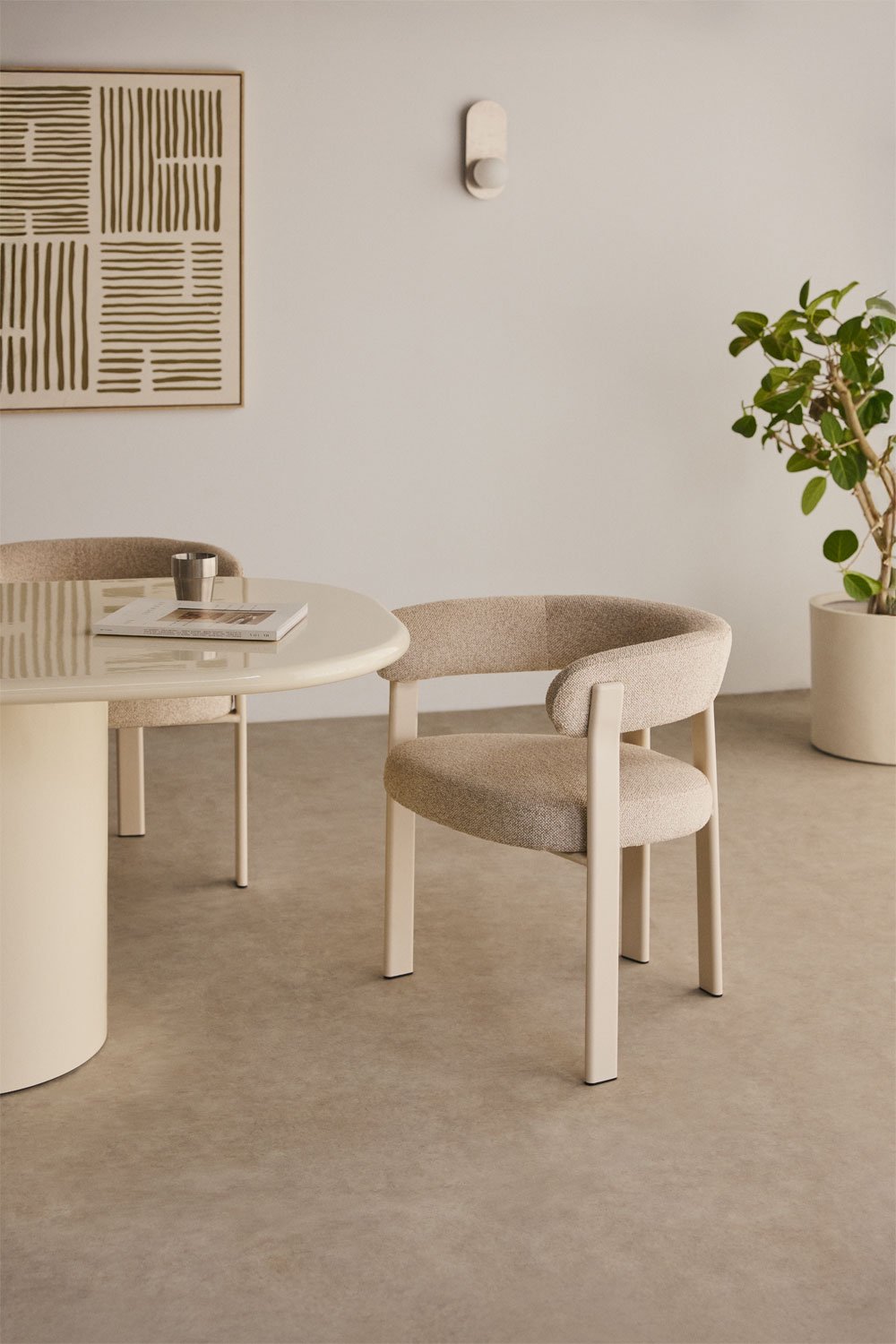 Jolie upholstered and iron dining chair with armrests, gallery image 1