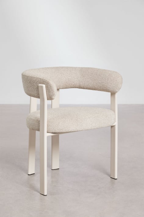 Pack of 2 upholstered dining chairs with armrests and iron frame Jolie - Bouclé Cream Beige 