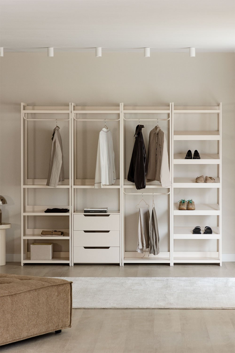 Velunis 4-piece open modular wardrobe with iron shoe rack, gallery image 1