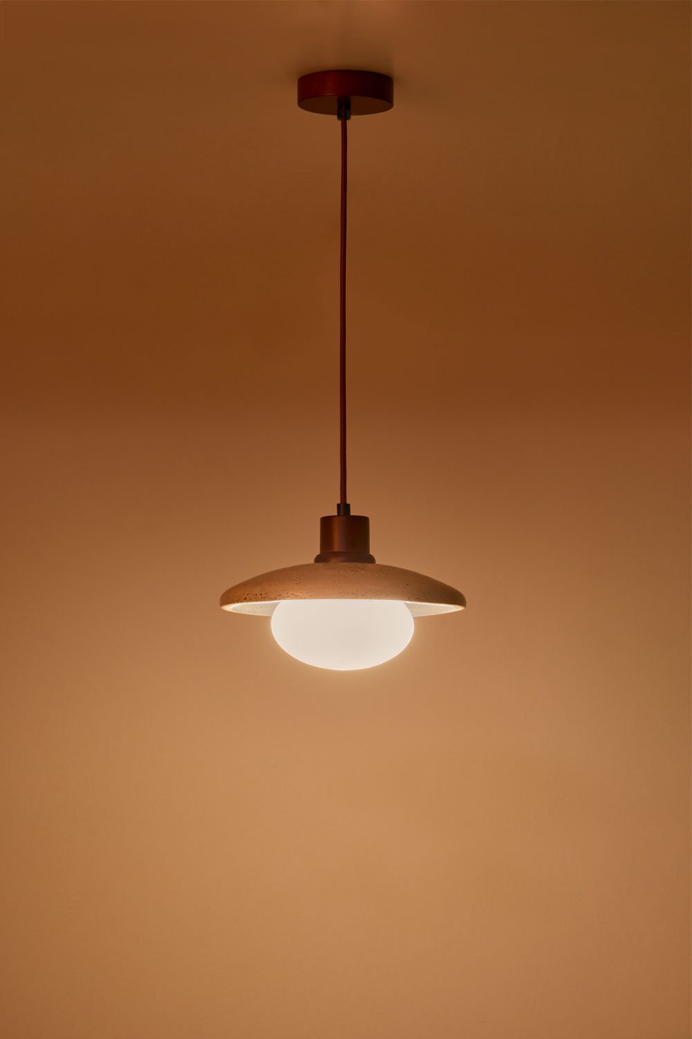 Ceiling lamp in travertine, wood and with Davise crystal ball, gallery image 2