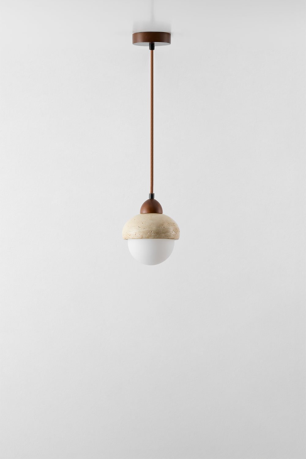 Ceiling lamp Ø15 cm in travertine and Davise wood, gallery image 1