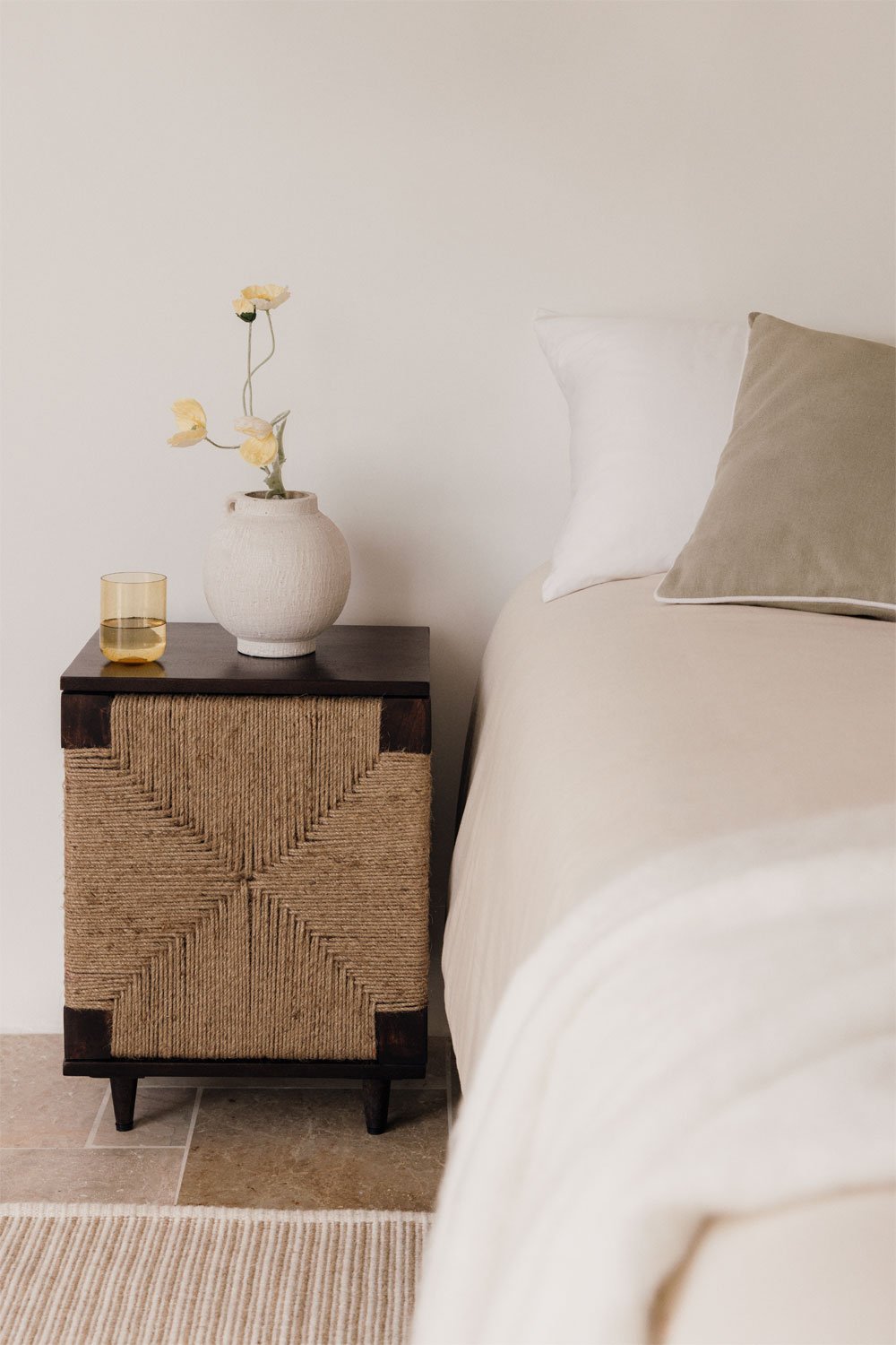 Evans mango wood and jute bedside table, gallery image 1