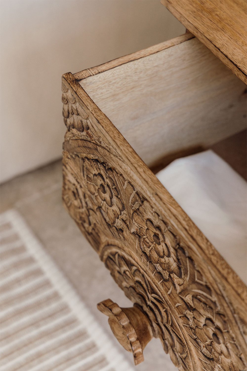 Wiluna mango wood bedside table with drawers, gallery image 2