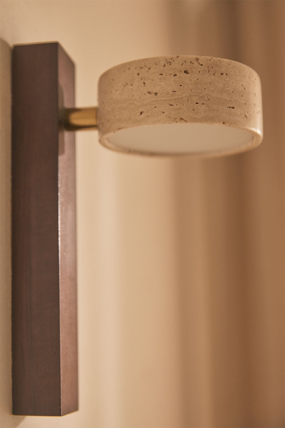 Davise directional LED wall light in wood and travertine, gallery image 2