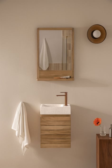 Bathroom furniture set in teak wood with integrated Napier cement washbasin - teak wood