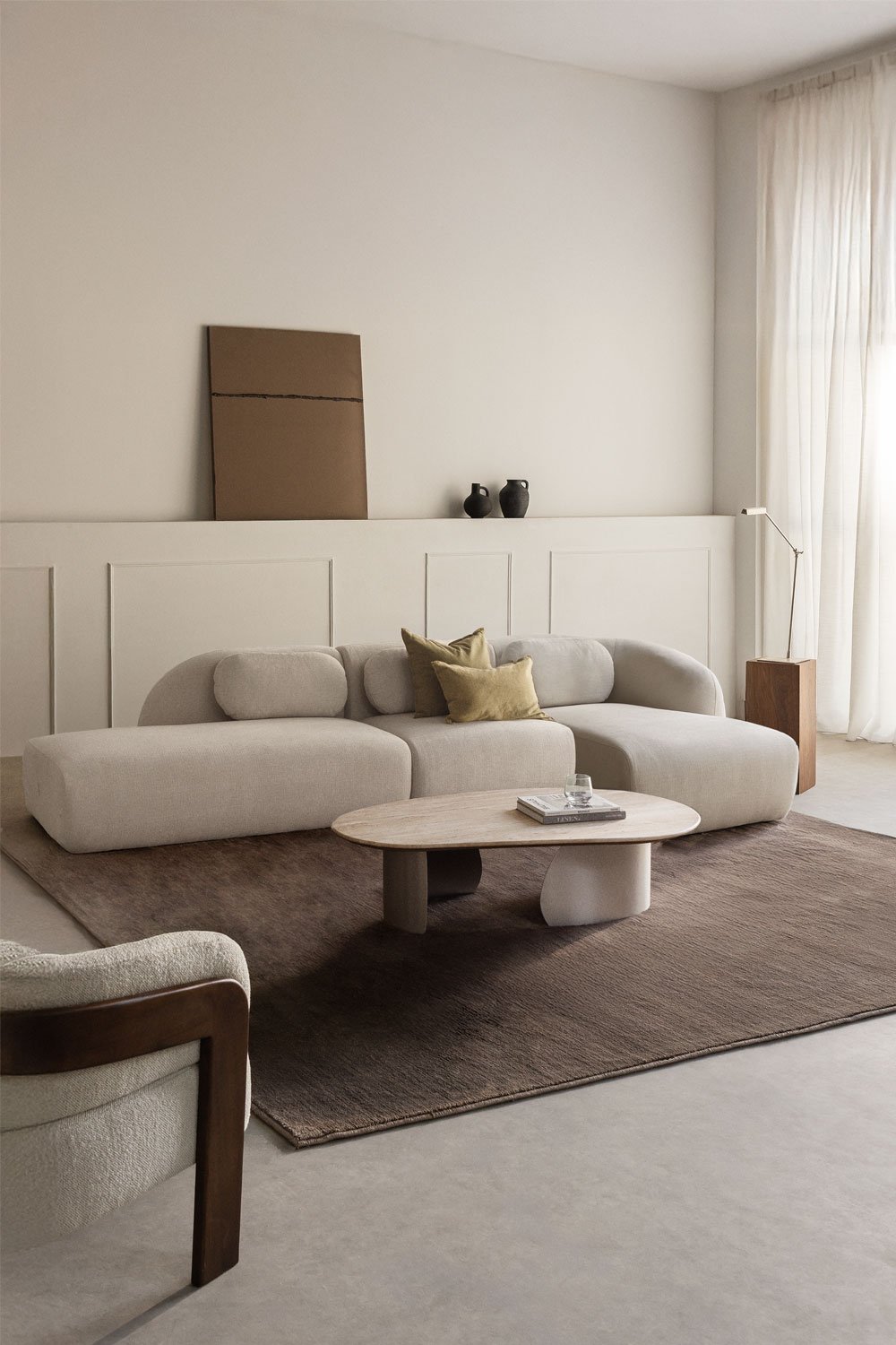 3-piece right chaise longue modular sofa with left divan in Coquette chenille, gallery image 1