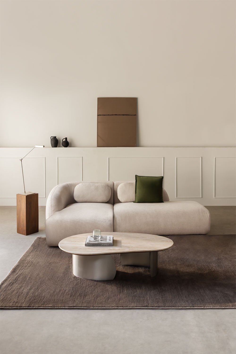 Left 2-piece modular chaise longue sofa with right divan in Coquette chenille, gallery image 1
