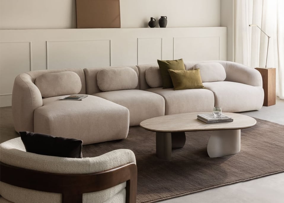 Coquette 4-piece chenille left-sided chaise longue modular sofa