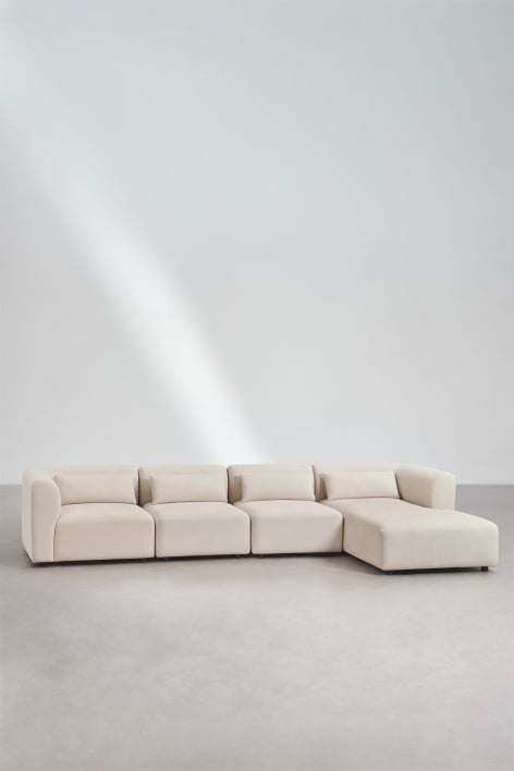 Fogler 4-Piece Right Chaise Longue Modular Sofa - Corduroy Beige Nature