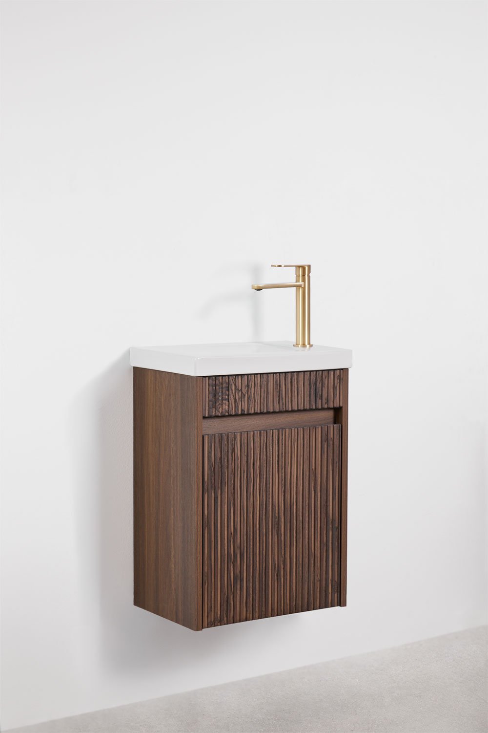 Suspended wooden bathroom furniture set with integrated sink Narek, gallery image 2