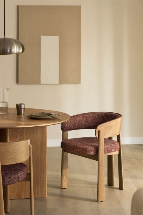 Olea upholstered oak wood dining chair - Boucle Red Roof Tile