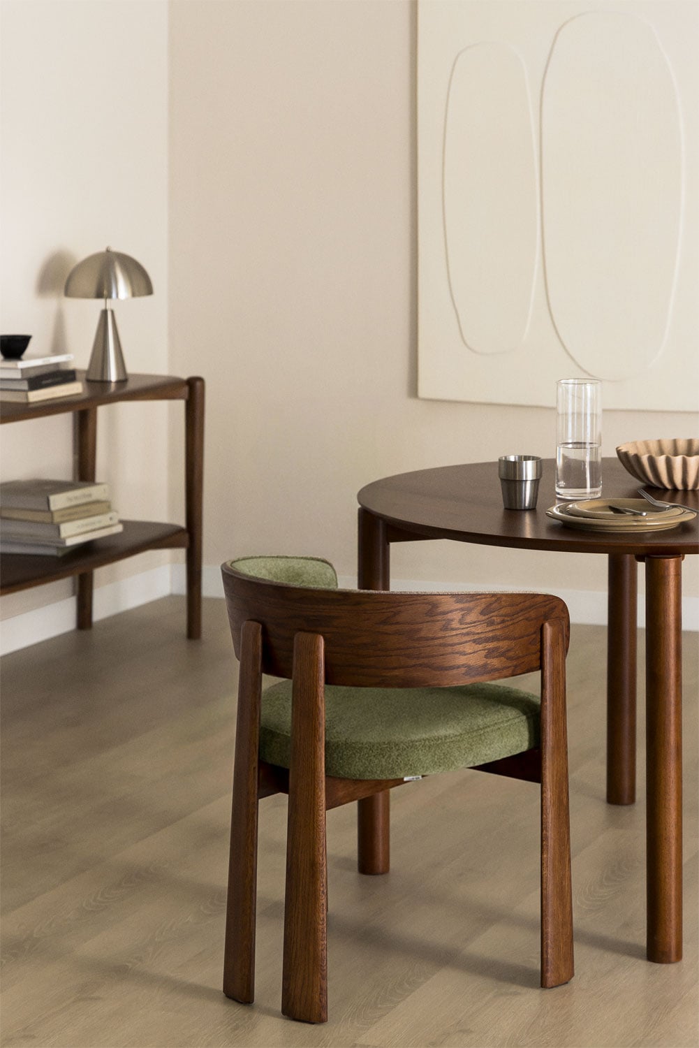 Pack of 2 upholstered dining chairs with armrests and oak wood Olea, gallery image 1