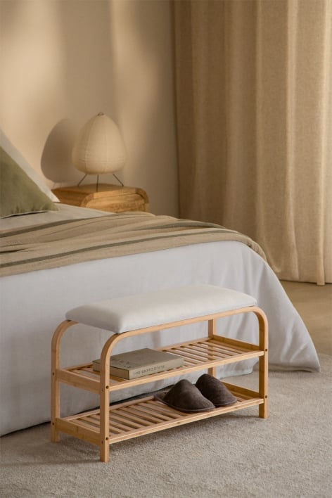 Kaupo bamboo wood shoe bench - White