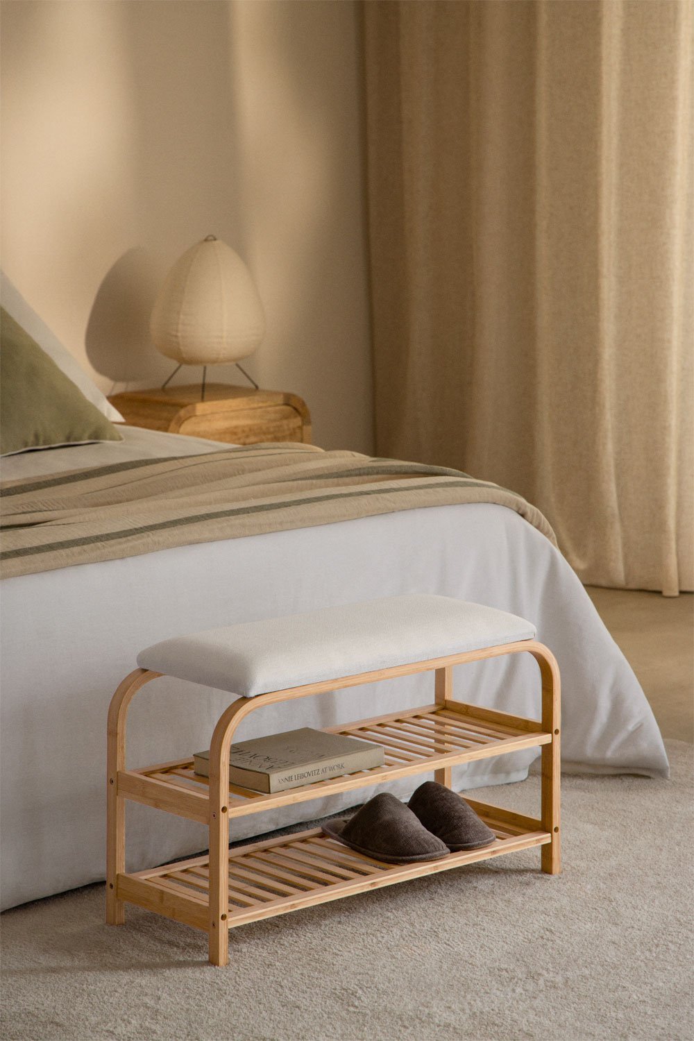 Kaupo bamboo wood shoe bench, gallery image 1