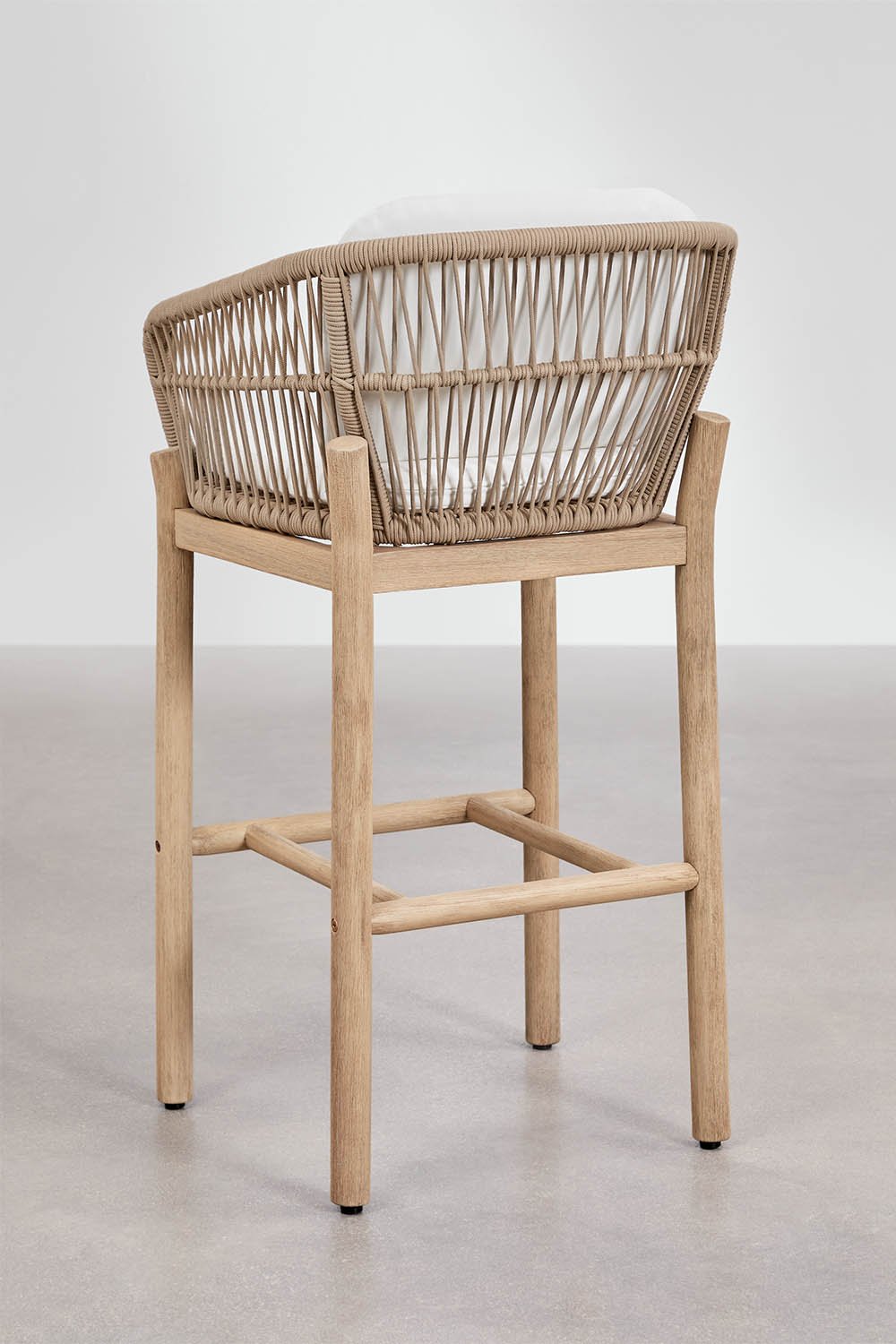 High garden stool in acacia wood and braided rope Karvia, gallery image 3