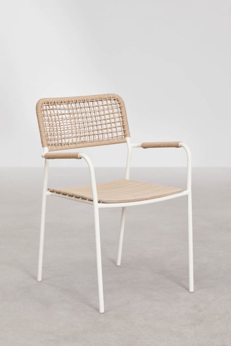 Stackable garden chair with armrests in steel and acacia wood Tilda