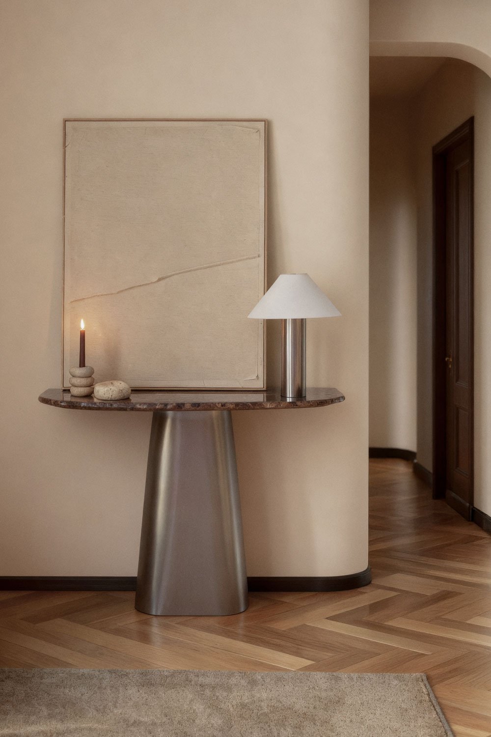 Moreila 120x40 cm natural stone and stainless steel hallway console table, gallery image 1