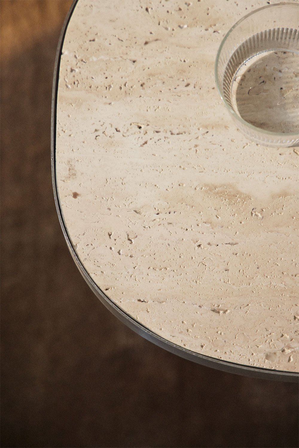 Fertrix side table in travertine and stainless steel, gallery image 2