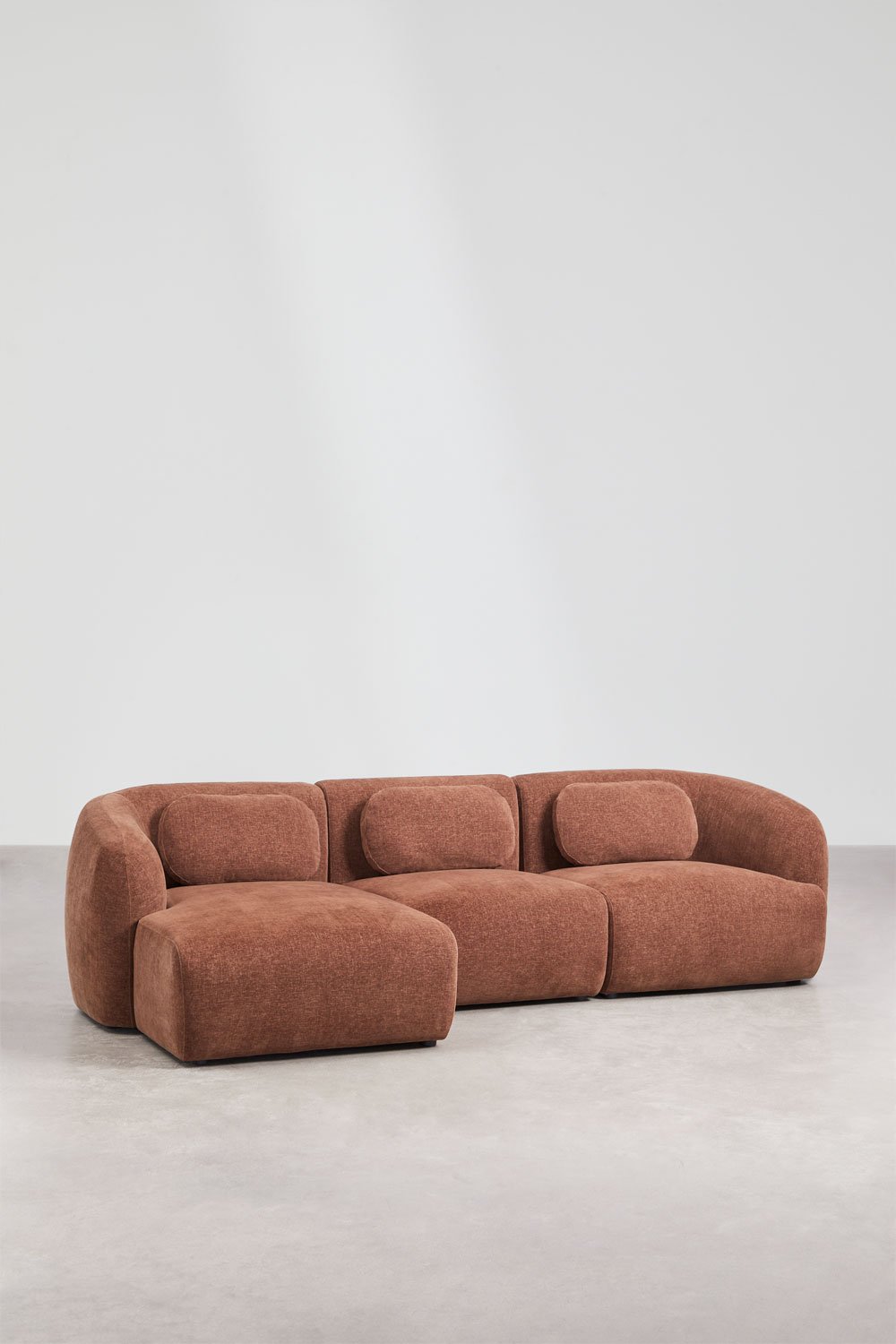 Left modular 3-piece chaise longue sofa in Coquette chenille, gallery image 3