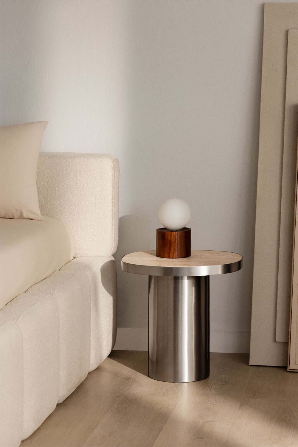 Pack of 2 bedside tables 45x40 cm in travertine and stainless steel Fertrix, gallery image 1