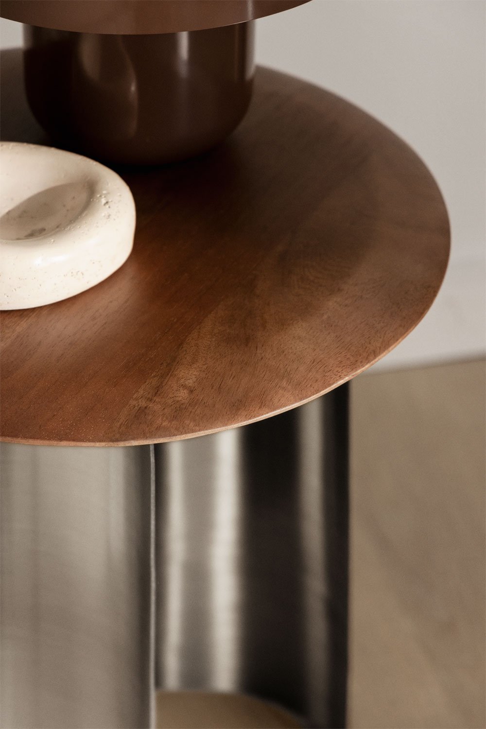 Marvion round bedside table Ø45 cm in mango wood and stainless steel, gallery image 2