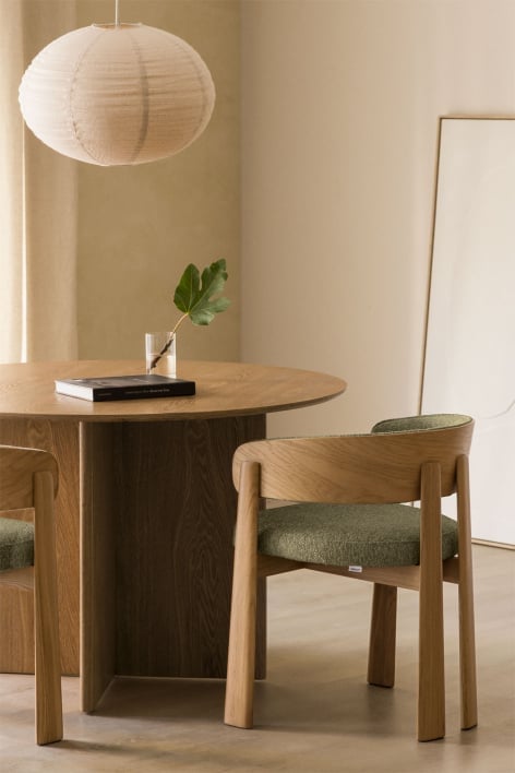 Olea upholstered oak wood dining chair - Army Green Chenille